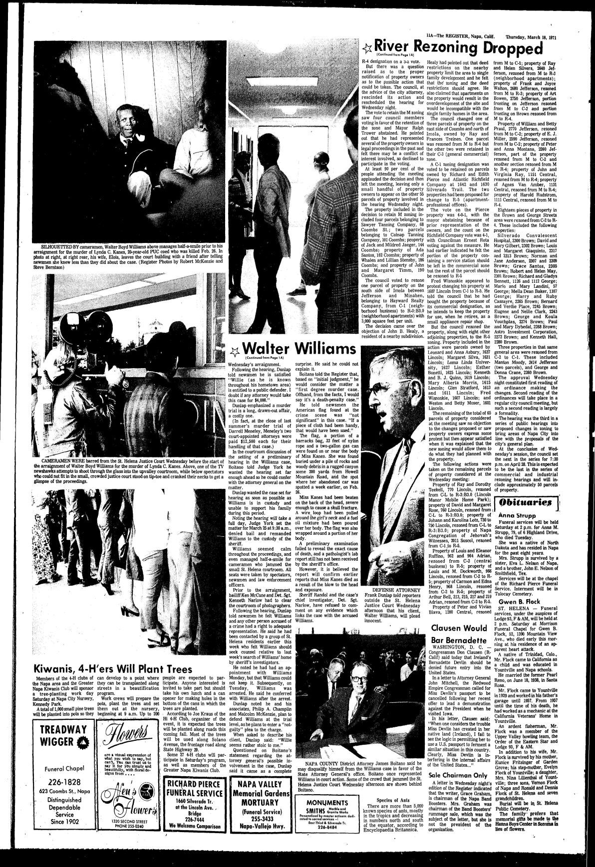 Willie the Woodcutter murder and Napa Register coverage: 03/18/71 page 11A